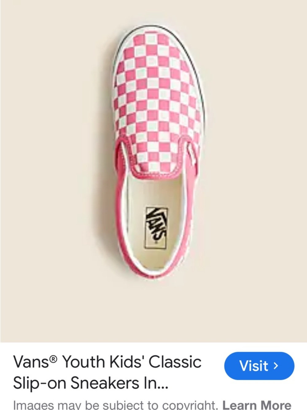 Vans Pink and White Checkerboard Youth Slip-On Sneakers